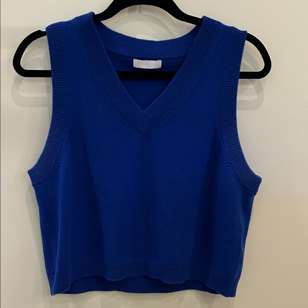 Sablyn Blue V-Neck Cashmere Sleeveless Top